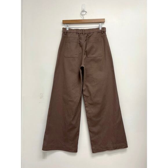 PACT Organic Stretch Elastic Twill Wide Leg Patch Pockets Pant Deep Taupe Medium - Picture 3 of 11